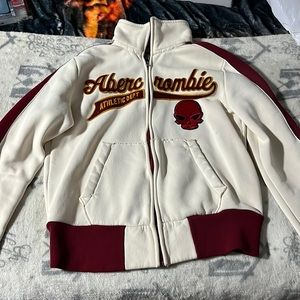 Abercrombie & Fitch Cream and Burgundy Athletic Zip Jacket